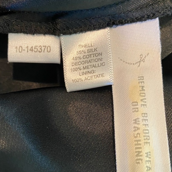 Ann Taylor Black Silk Metallic Gold Lace Scalloped Trim A-Line Dress Size 2 - Picture 10 of 13